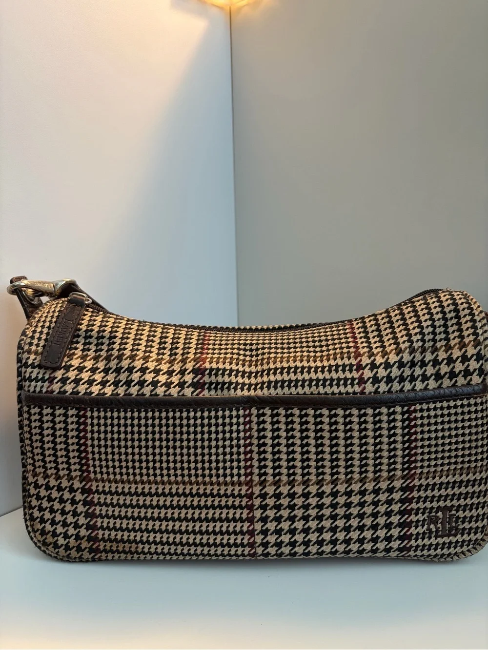 Lauren Ralph Lauren Brown and Black Houndstooth Hand Bag